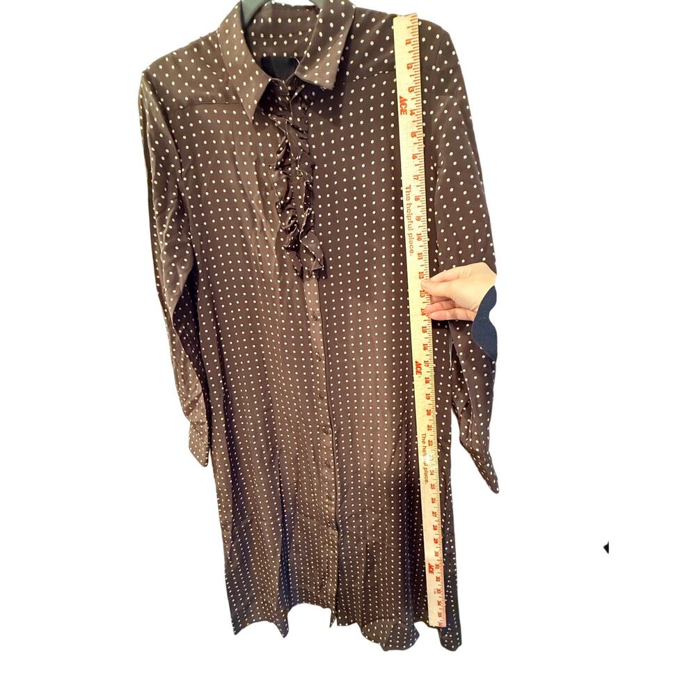 Nili Lotan 6 Sasha Midi Shirt Dress $795 Polka Dot 100% Silk Ruffle Brown - Picture 12 of 13